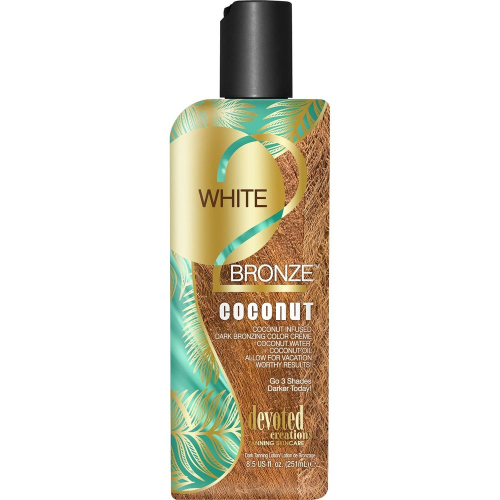 Devoted Creations White 2 Bronze Coconut tanning lotion bottle front view