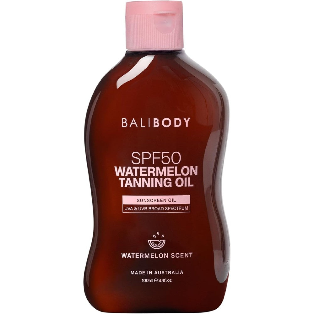 Bali Body Watermelon Tanning Oil SPF 50 Broad Spectrum Sun Protection And Hydrating Skin Oil 100 Milliliters 3.4 Fluid Ounces - Image 1