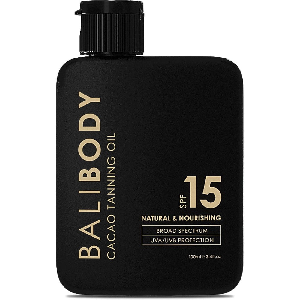 Bali Body Cacao Tanning Oil SPF 15 front bottle view