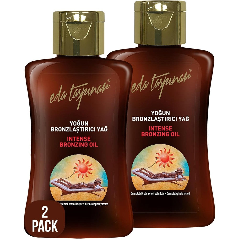 Eda Taspinar Intense Tanning Oil 2 pack front view for beach tanning