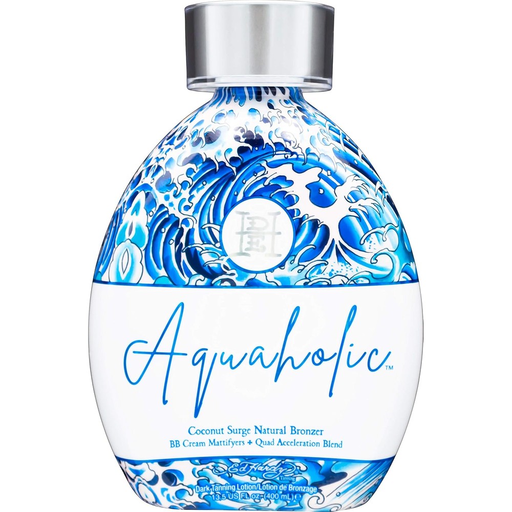 Ed Hardy Aquaholic Coconut Surge Natural Bronzer Tanning Lotion 13.5 Fluid Ounce - Image 1