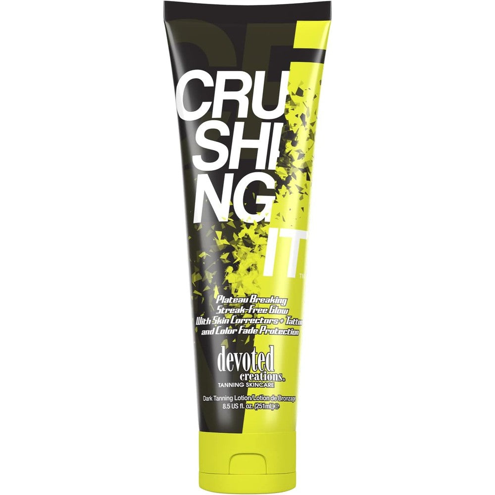 Devoted Creations Crushing It Dark Tanning Lotion front view bottle