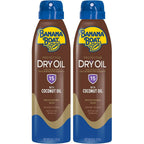 Banana Boat dry oil tanning spray front view with SPF 15 label and twin pack bottles