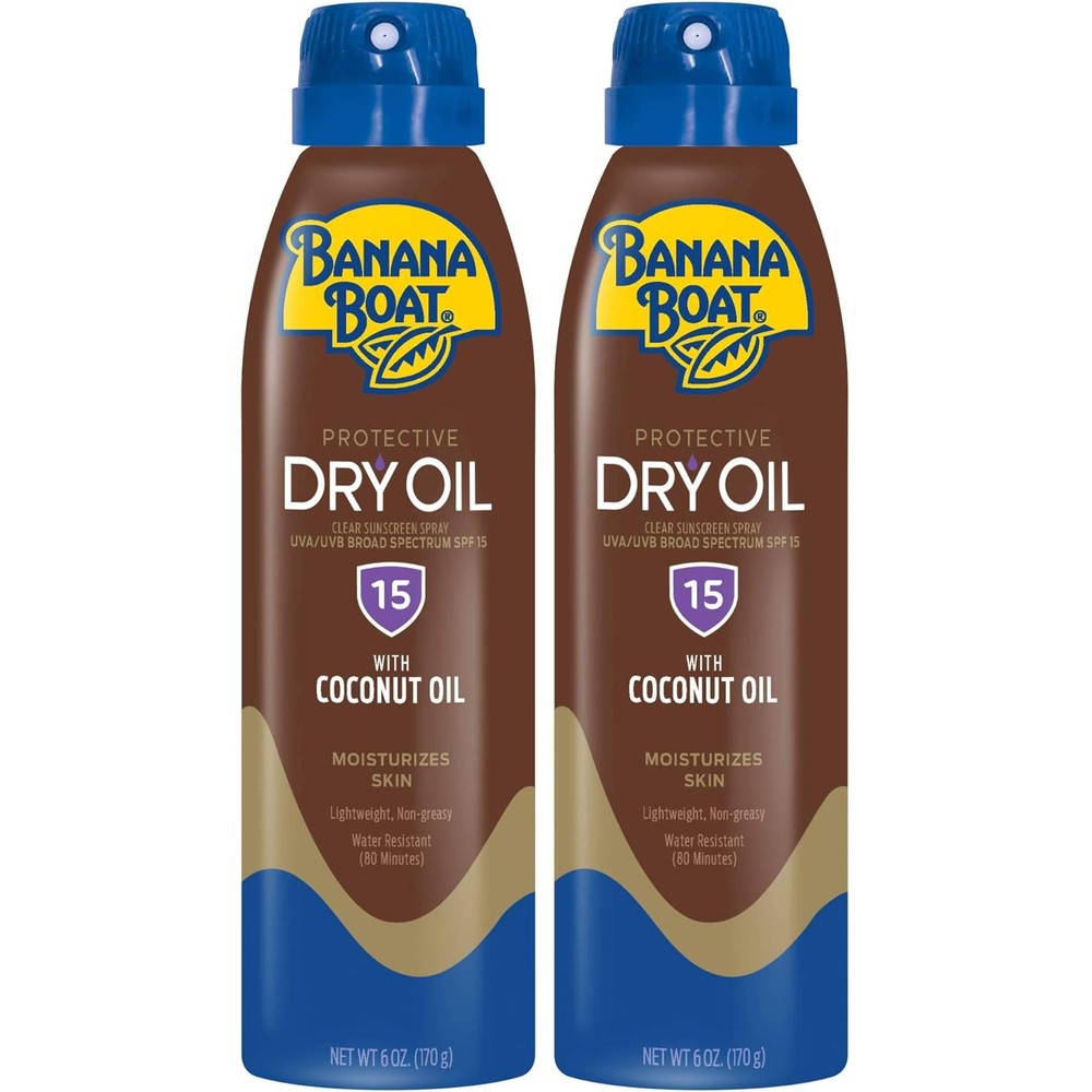 Banana Boat Dry Oil Tanning Spray SPF 15 front view twin pack