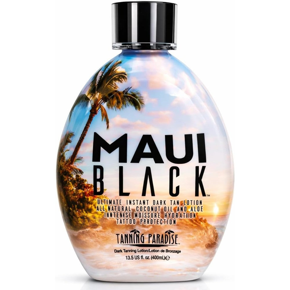 Tanning Paradise Maui Black Instant Dark Tanning Lotion front view bottle
