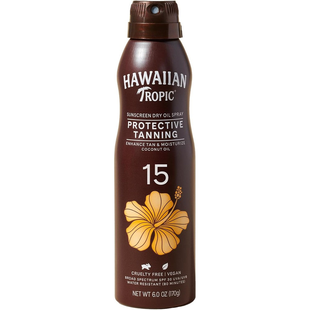 Hawaiian Tropic Dry Oil Tanning Spray SPF 15 front view bottle