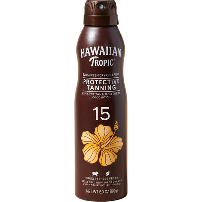 Hawaiian Tropic Dry Oil Tanning Spray SPF 15 front view bottle