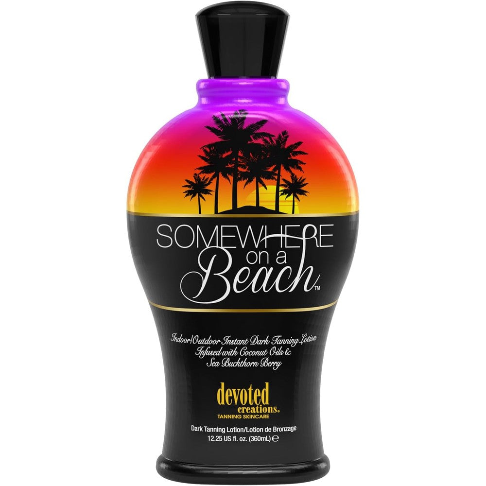 Devoted Creations Somewhere on a Beach tanning lotion bottle front view