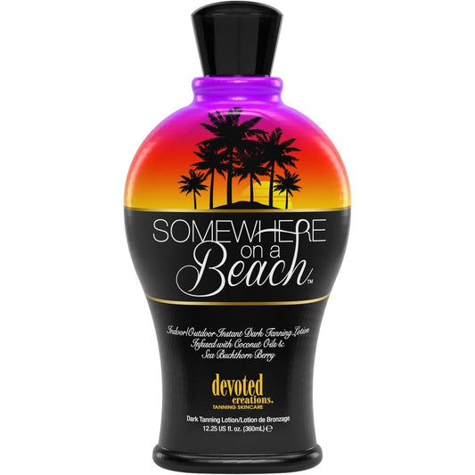 Devoted Creations Somewhere on a Beach tanning lotion bottle front view