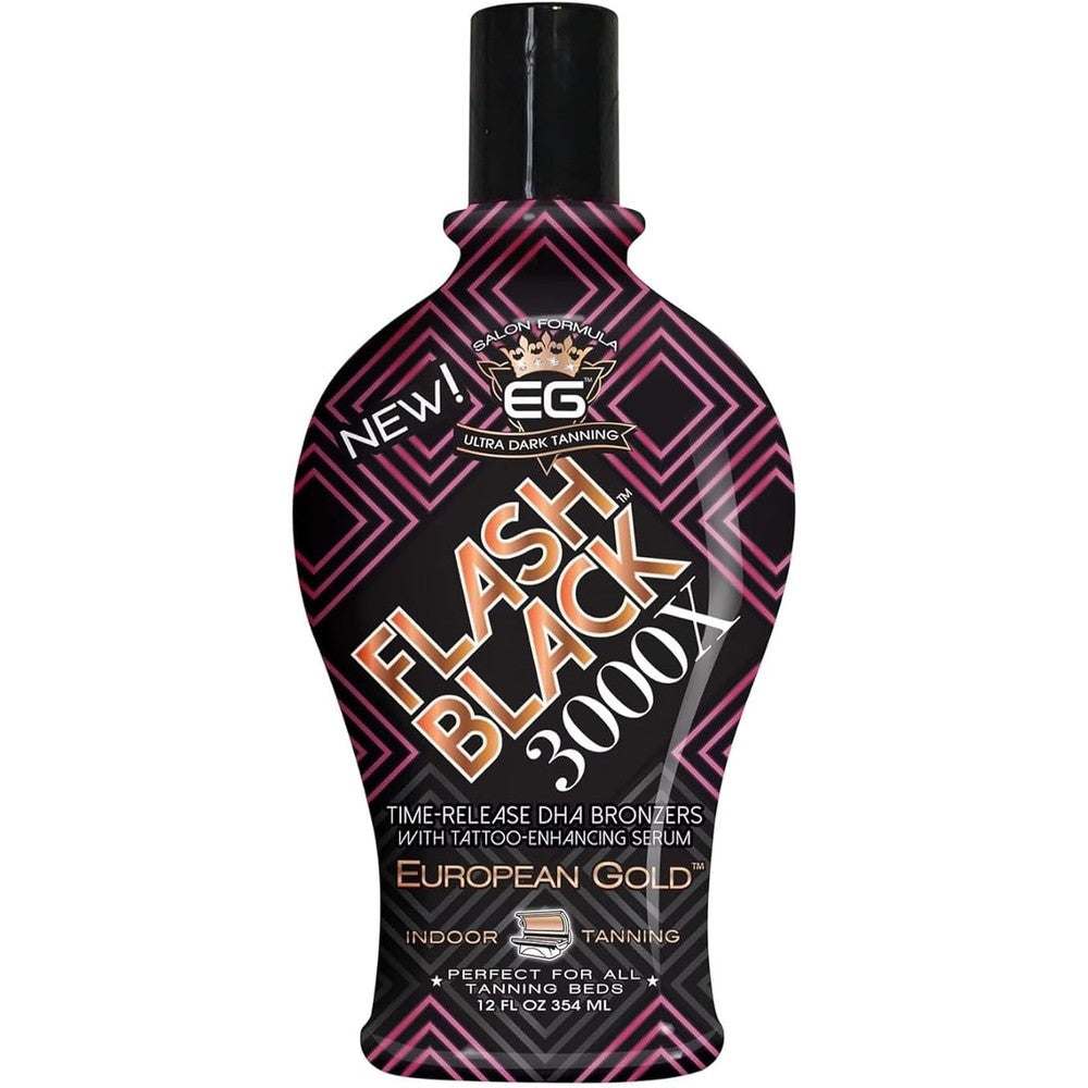 European Gold Flash Black 3000X Indoor Tanning Lotion 12 Ounce bottle front view