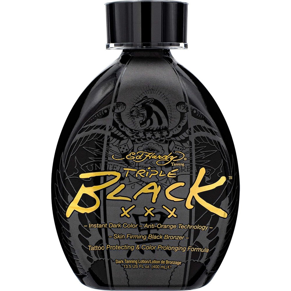 Ed Hardy Black Triple X instant dark tanning lotion bottle front view