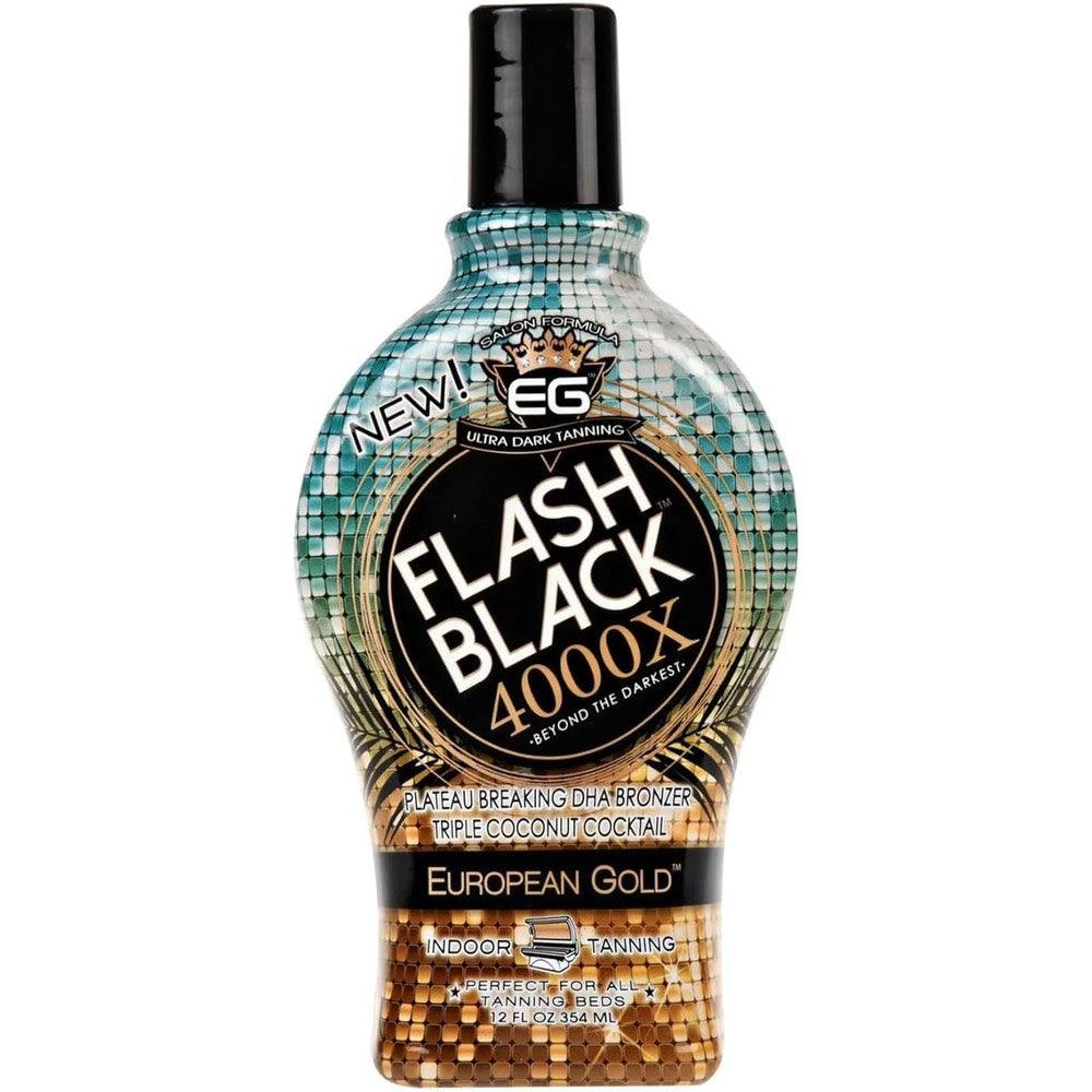 Flash Black European Gold 4000X Indoor Tanning Lotion bottle front view