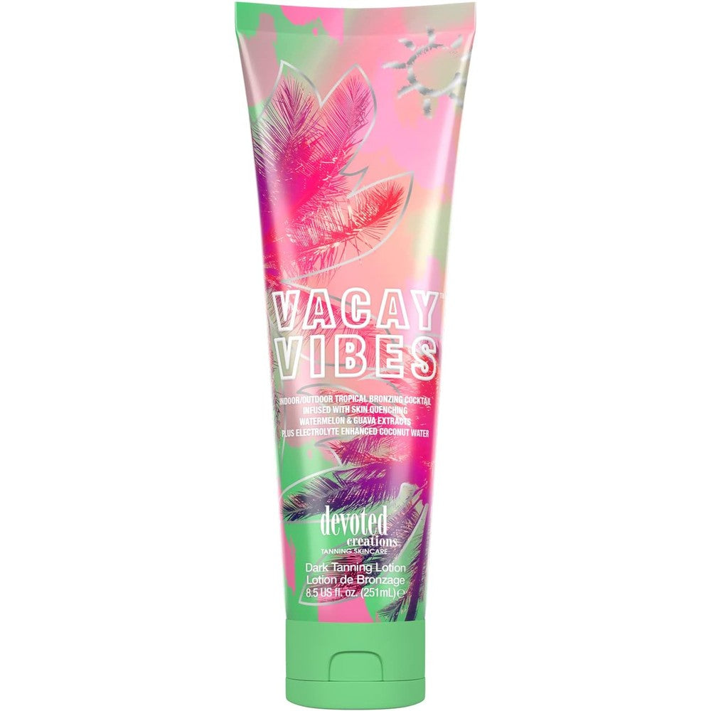 Devoted Creations Vacay Vibes tanning lotion bottle front view