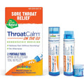 Boiron ThroatCalm On The Go front packaging showing 2 portable tubes.