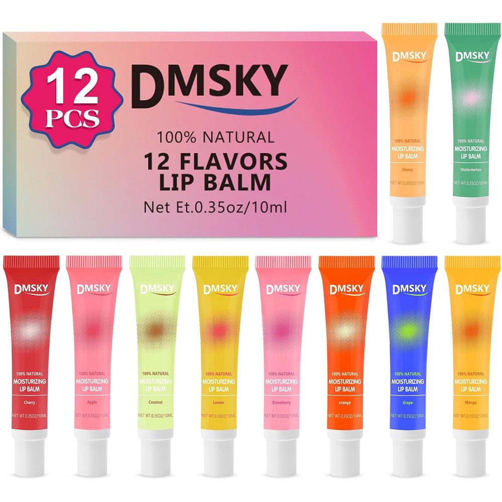 Dmsky 12 pack clear lip gloss tubes with various fruit flavors