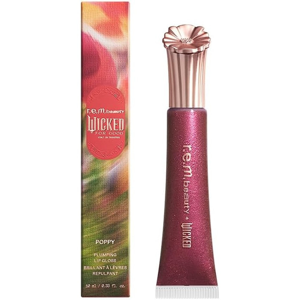 R.E.M. beauty wicked poppy plumping lip gloss in a sheer pink tint