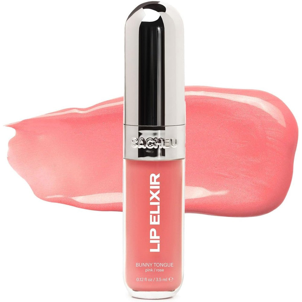 Sacheu lip elixir bunny tongue pink plumping lip gloss with high shine