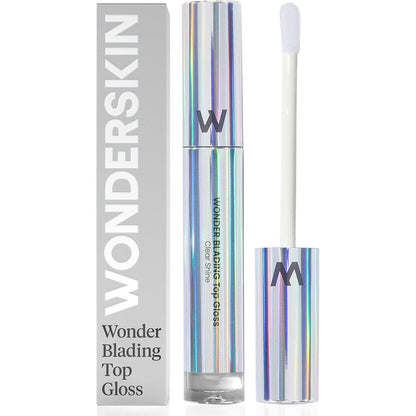 Wonderskin lip gloss blading top gloss clear tube with high shine applicator