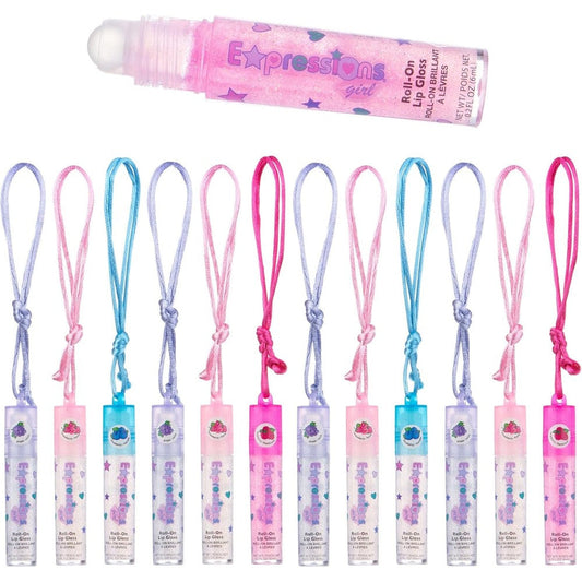 Expressions fruit flavored roll on lip gloss necklace set for teen girls