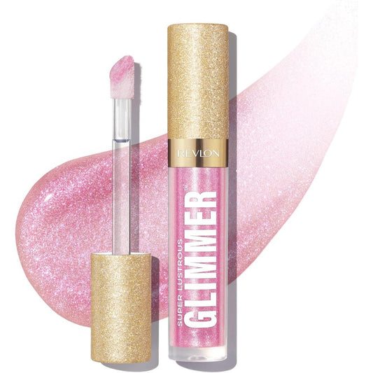 Revlon super lustrous glimmer gloss in pink prisma tube showing high shine finish
