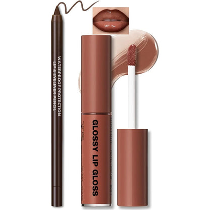 HOSAILY Nourishing Lip Gloss with Brown Lip Liner Set front view packaging