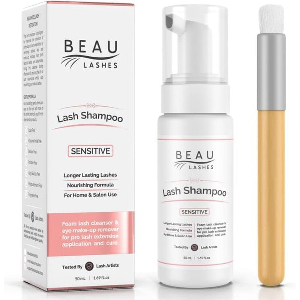 Beau Lashes Eyelash Extension Foam Cleanser bottle front view with pump dispenser