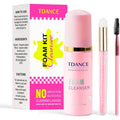 TDance eyelash extension cleanser bottle front view with pump and brushes