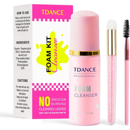 TDance eyelash extension cleanser and brush kit front view