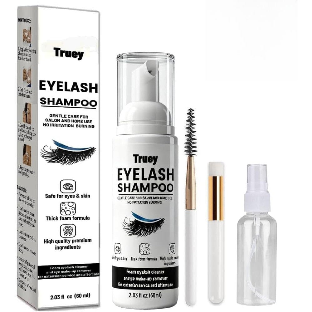Truey Eyelash Extension Shampoo And Brush Kit front view packaging