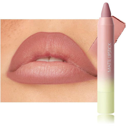 BINGBRUSH 2 in 1 matte lip liner and lipstick combo front view highlighting pastel pink and yellow gradient tube packaging