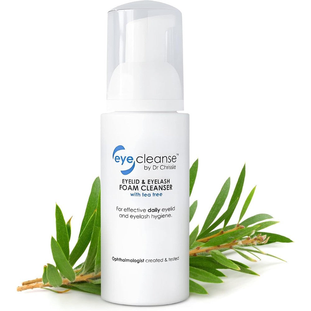 Dr Chrissie EyeCleanse All In One Eyelid and Eyelash Cleanser front view showing bottle packaging.