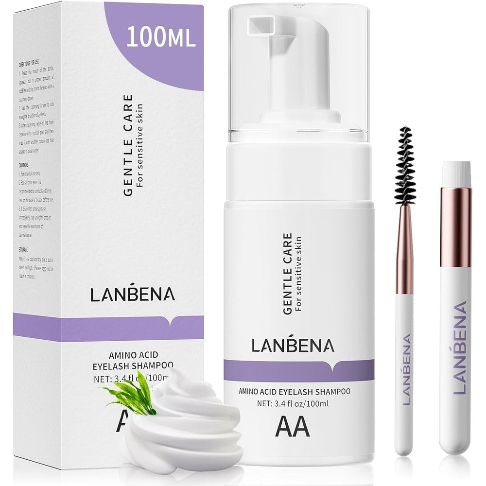 LANBENA Amino Acid Eyelash Extension Cleanser front view premium lash shampoo kit