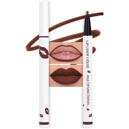 Evpct longwear liquid lip liner stain marker pen front view in dark red brown mocha shade.