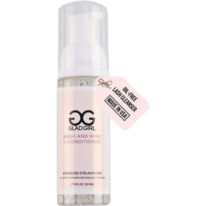 GladGirl Wash and Wink eyelash extension cleanser bottle front view