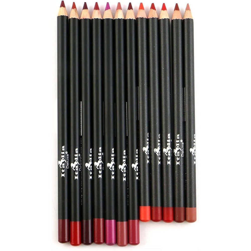 Twelve piece Italia Deluxe ultra fine lip liner set with assorted colorful pencil shades