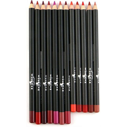 Twelve piece Italia Deluxe ultra fine lip liner set with assorted colorful pencil shades