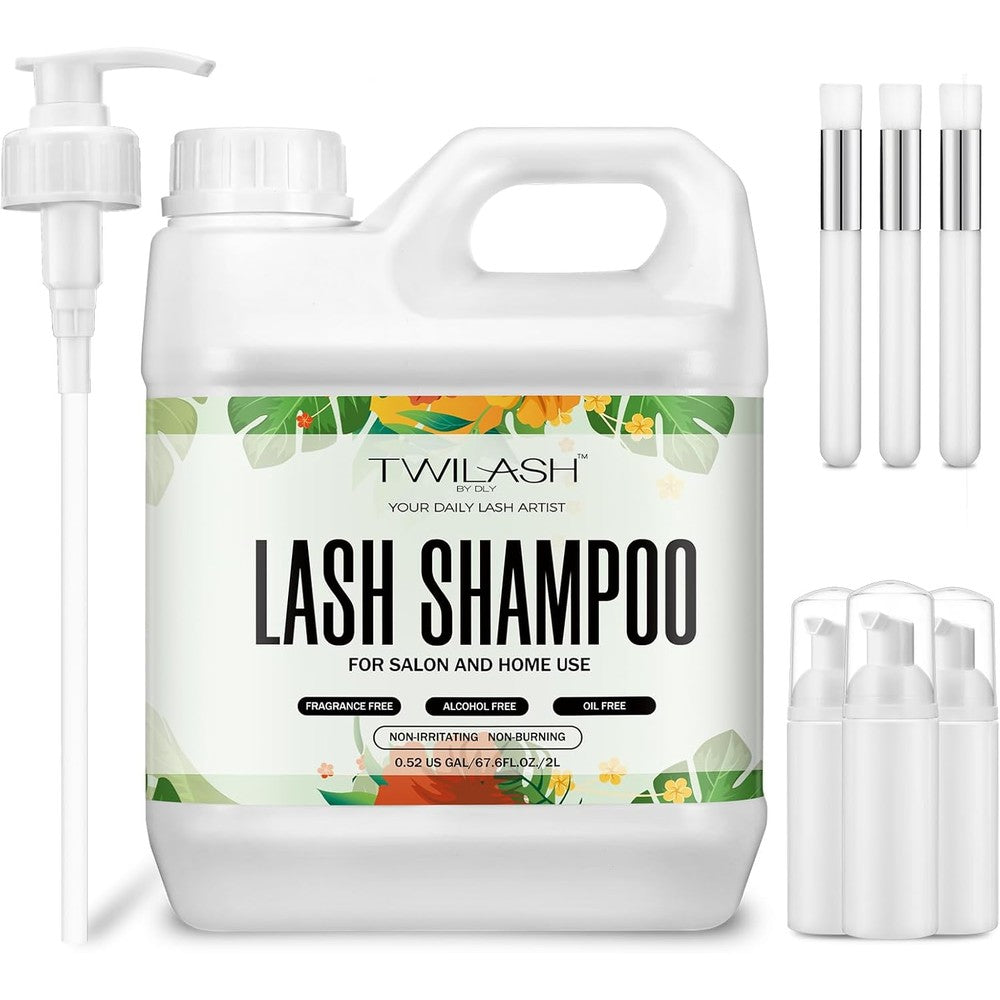 Twilash by DLY bulk lash shampoo 2 liter front view container with dispenser pump