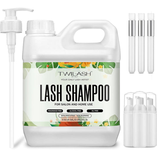 Twilash by DLY bulk lash shampoo 2 liter front view container with dispenser pump