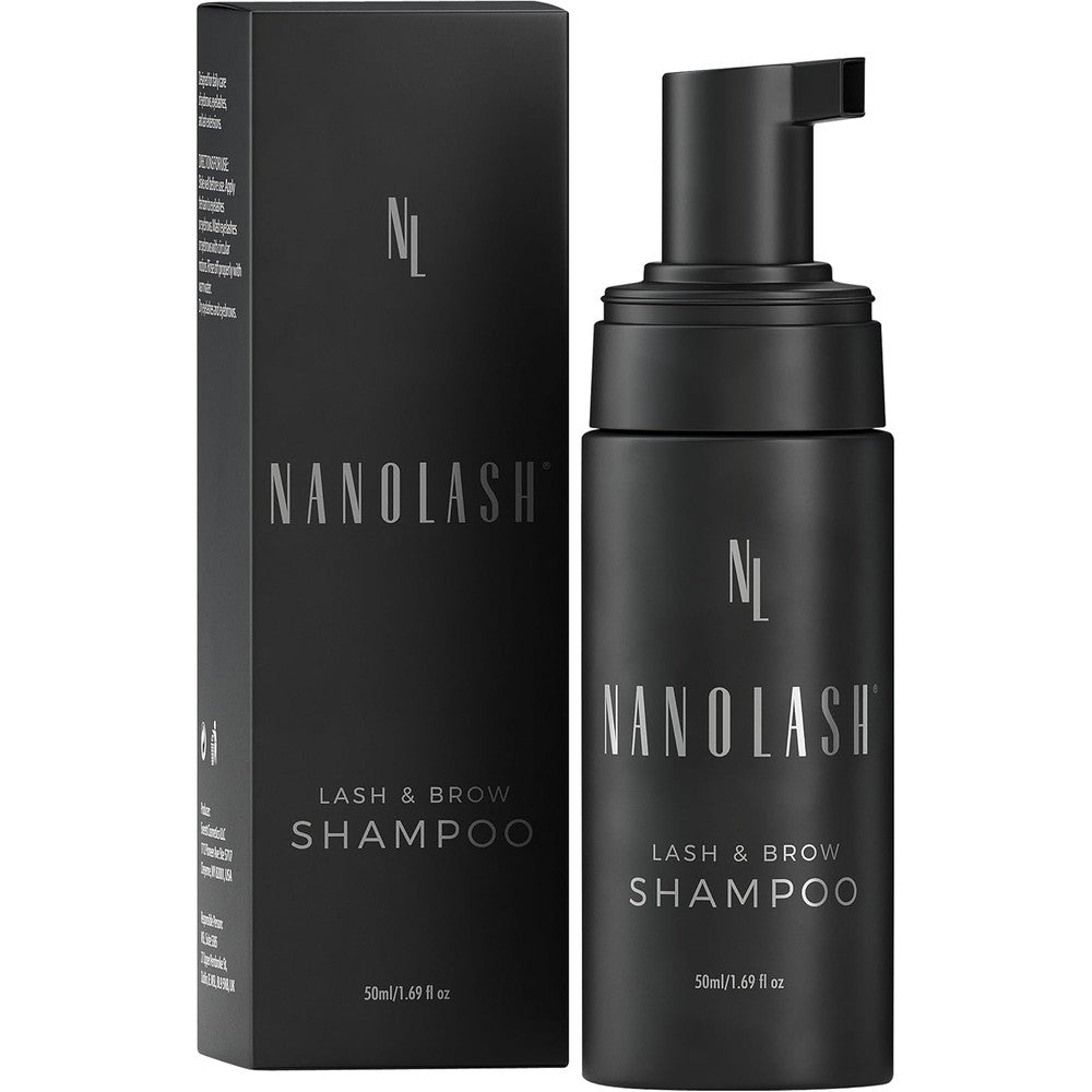 Nanolash Lash And Brow Shampoo front view bottle and box packaging