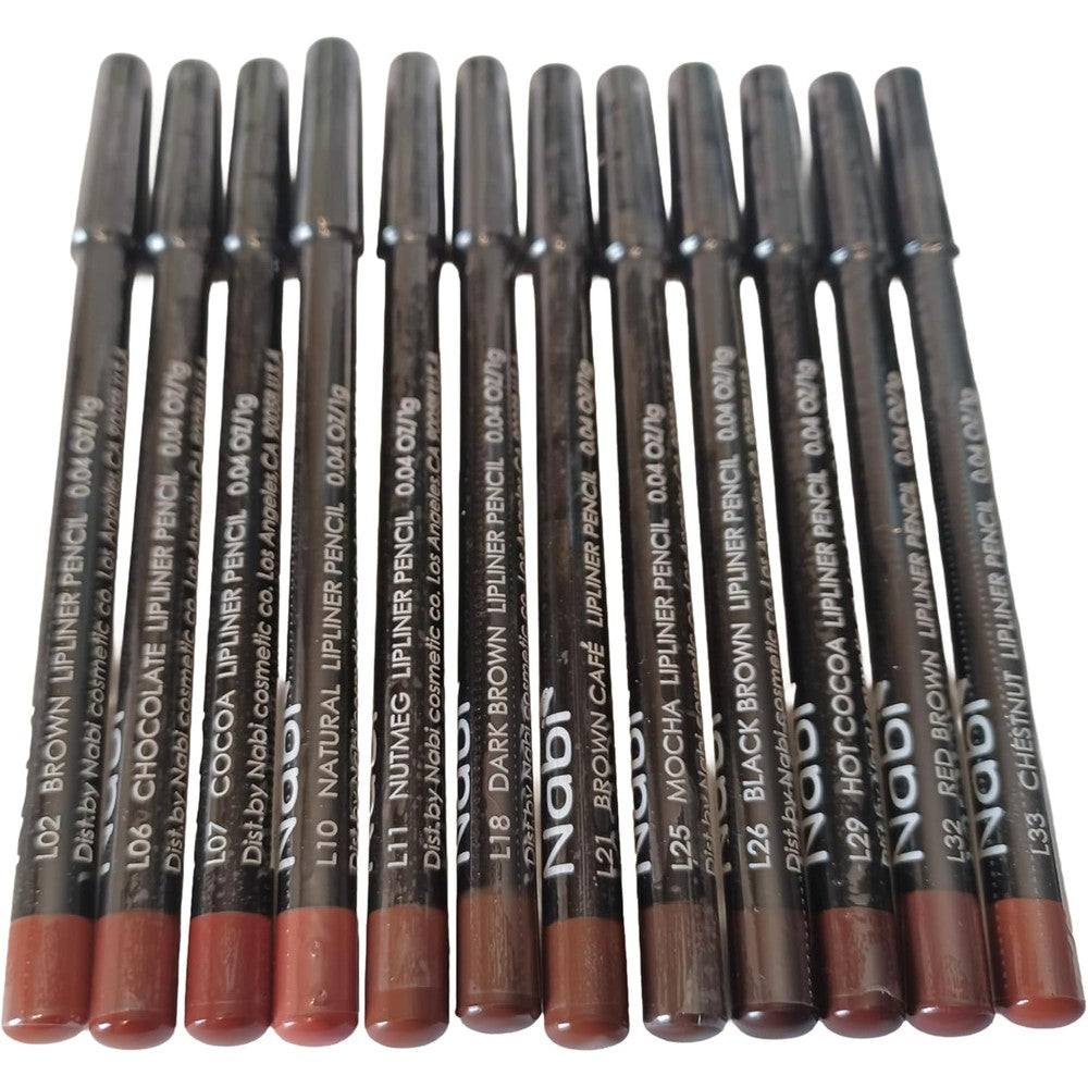 Nabi 12 piece lip liner pencil set in assorted brown and nude matte shades