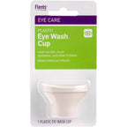Flents plastic eye wash cup front view showing white reusable container design