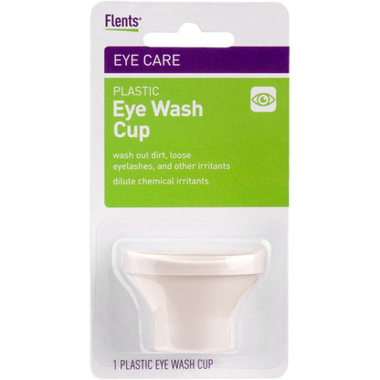 Flents Plastic Eye Wash Cup front view of the white reusable eye rinse aid accessory