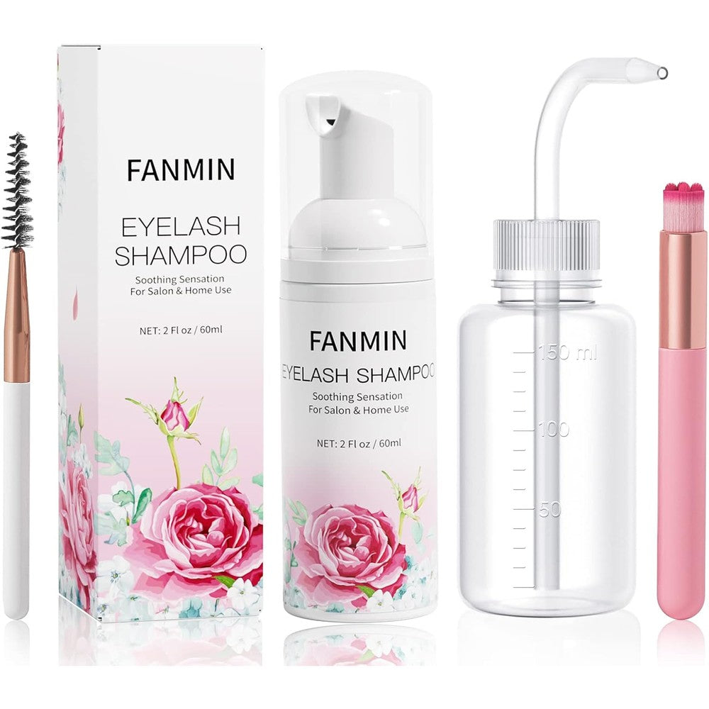 Fanmin Eyelash Extension Cleanser 60ml bottle front view with floral design
