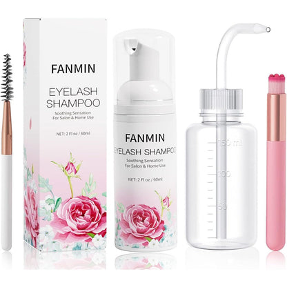 Fanmin Eyelash Extension Cleanser 60ml bottle front view with floral design