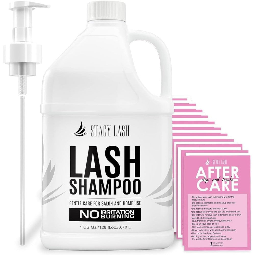 Stacy Lash Eyelash Extension Shampoo one gallon front view bottle packaging with pump dispenser