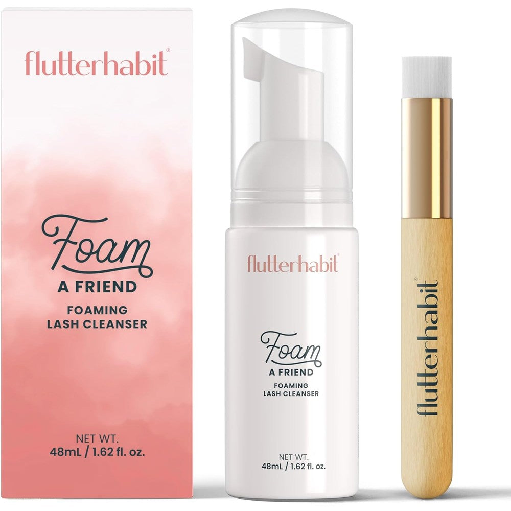 FlutterHabit Foam A Friend foaming lash cleanser front view bottle