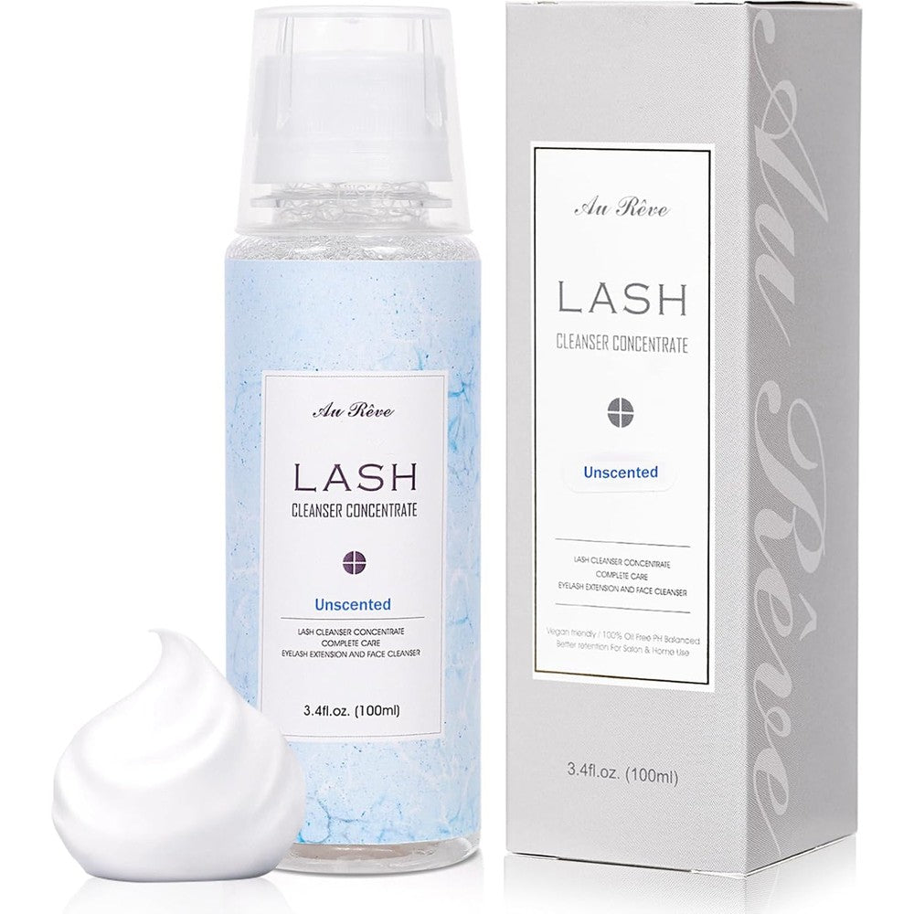 AuReve lash shampoo concentrate bottle front view packaging