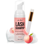 AuReve lash shampoo front view bottle and brush packaging