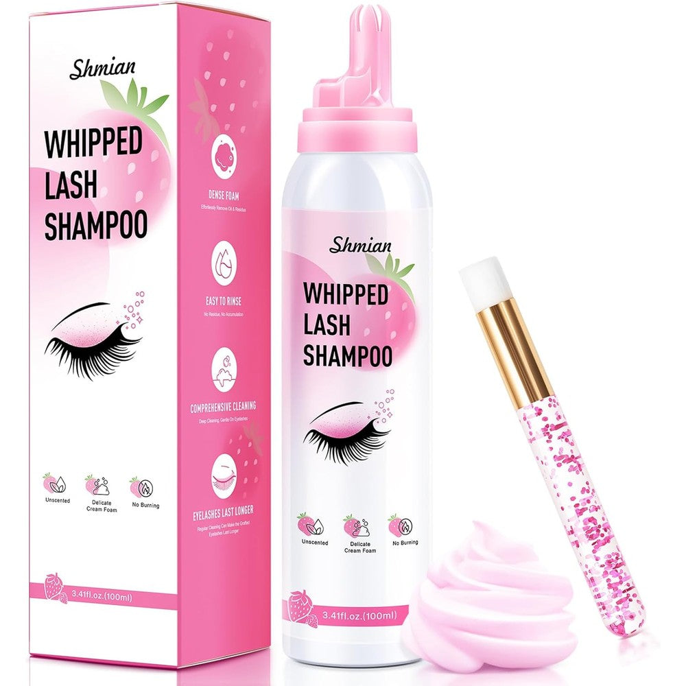 Cl Camillash Shmian whipped lash shampoo front view bottle with pump and brush