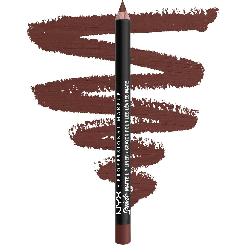 NYX Professional Makeup Matte Suede Lip Liner front view showing the OG Brew brown pencil tip.